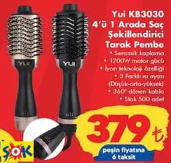 YUİ KB3030 4’Ü 1 ARADA SAÇ ŞEKİLLENDİRİCİ TARAK PEMBE